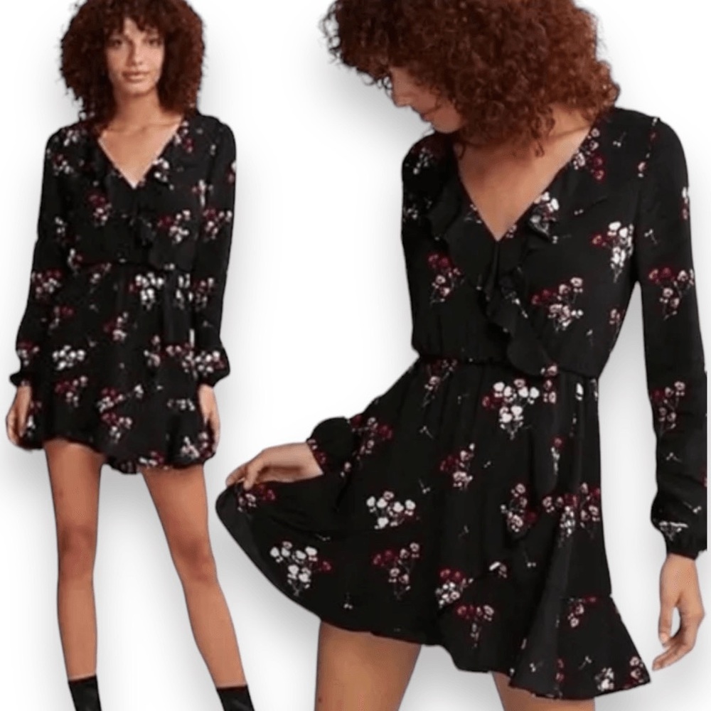 Express Floral Black Faux Wrap Dress